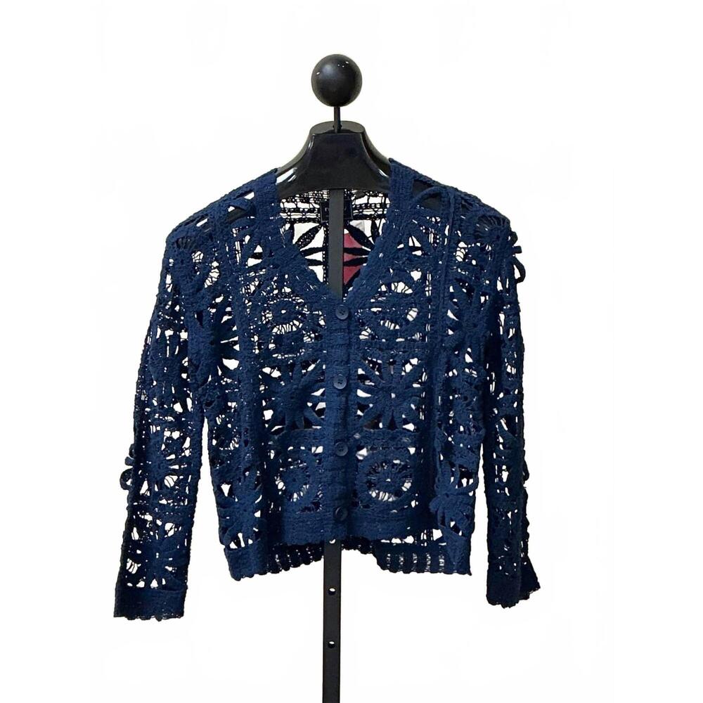 NEW CAMILLE & CO crochet sweater cardigan in navy - Picture 2 of 2